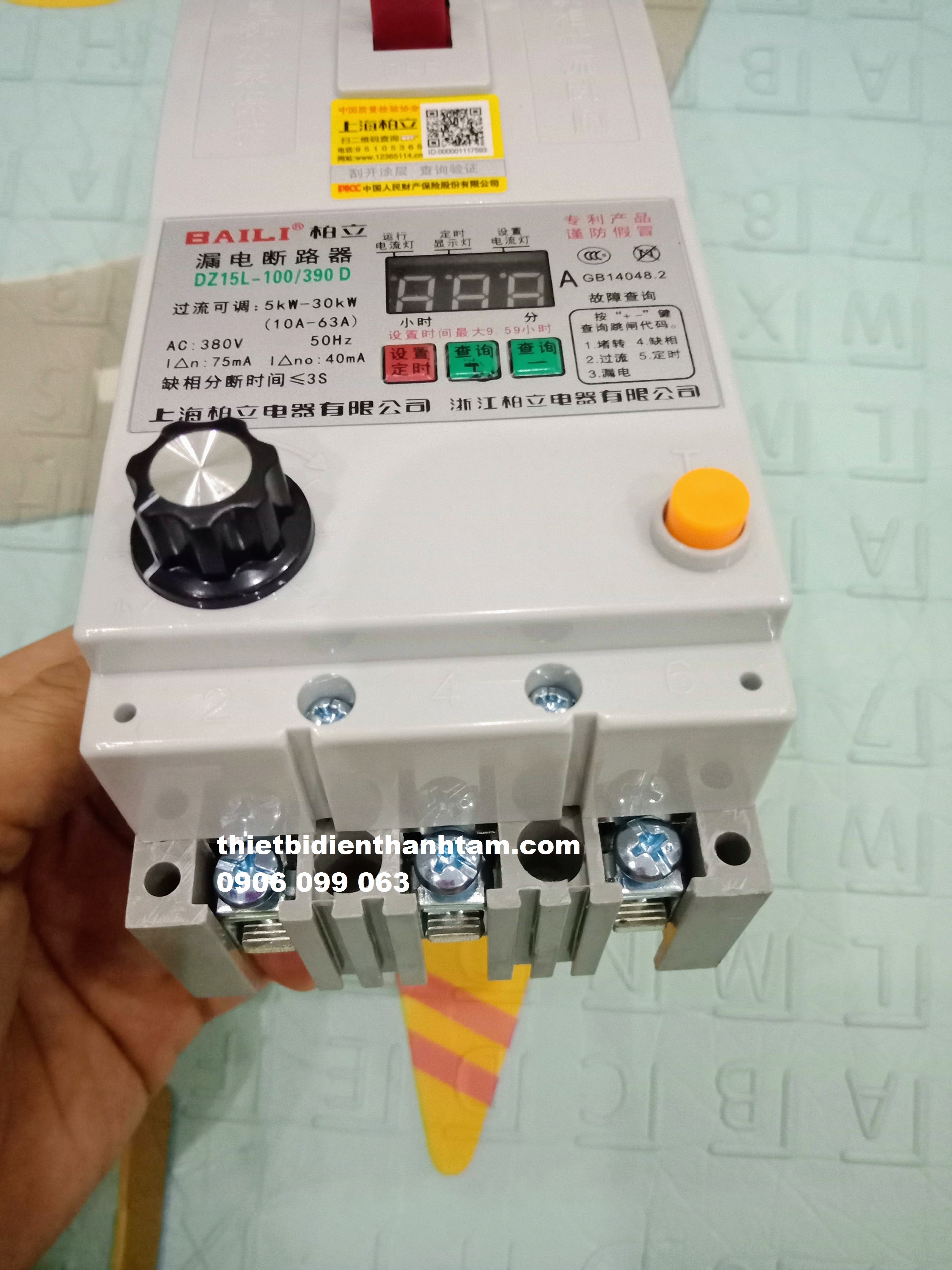 Aptomat Baili 60A 3 pha - Bảo Vệ Mất Pha, Cầu Dao Bảo Vệ Mất Pha Công