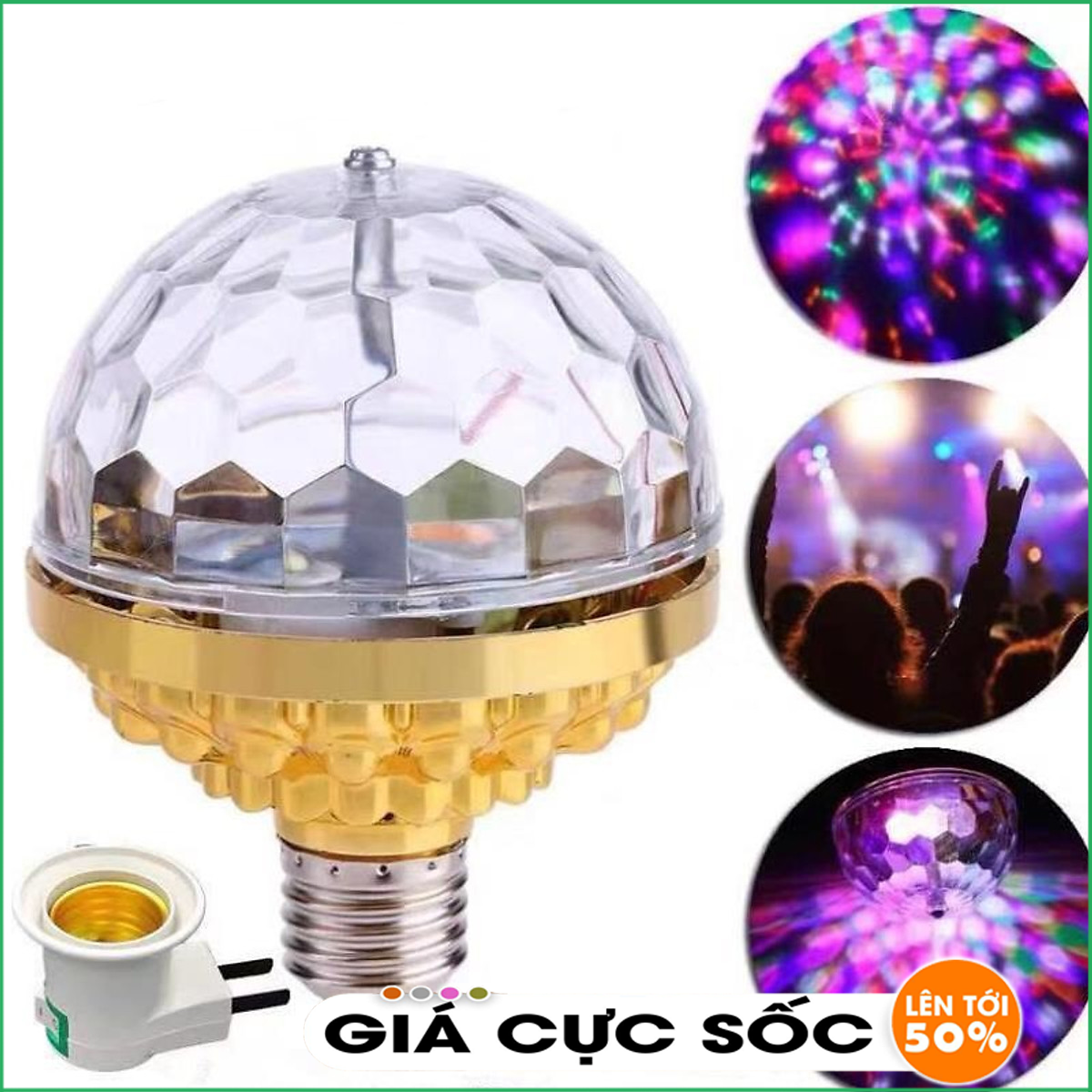 Đèn led xoay 7 màu, đèn quẩy bar mini tặng đuôi đèn có con tắc, đèn led 7 màu vũ trường, bóng đèn led trụ đèn led xoay 360 độ