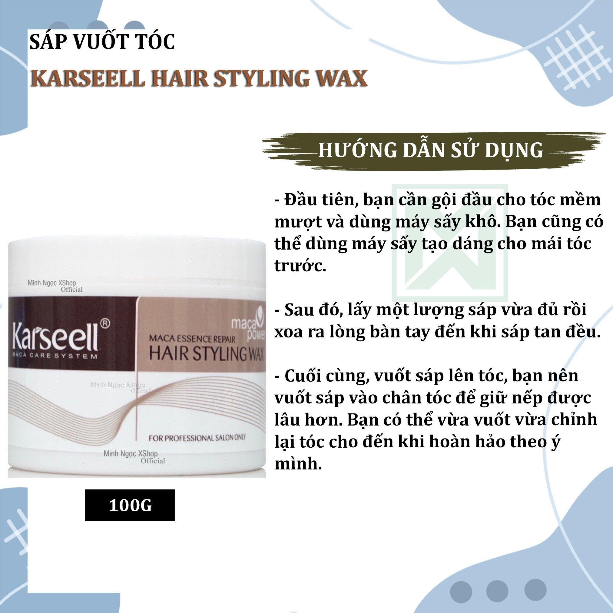 Sáp vuốt tóc Karseell Maca Hair Styling Wax 100G