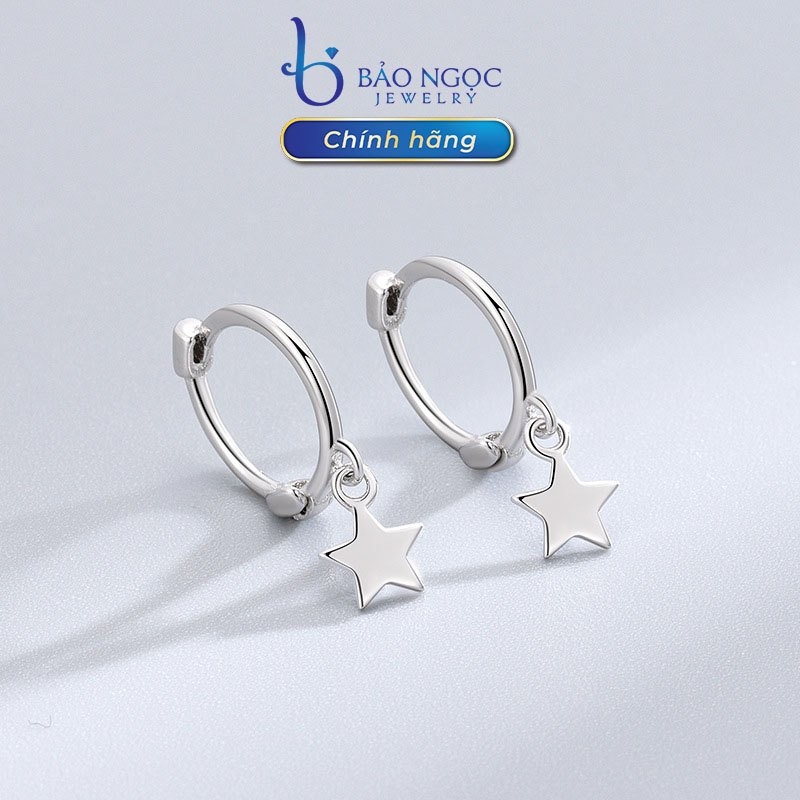 Bông Tai Bạc S925 Khuyên Tròn Đơn Giản, Khuyên Tai Bạc S925 Ngôi Sao Nhỏ Nhắn - B2363 - Bảo Ngọc Jewelry