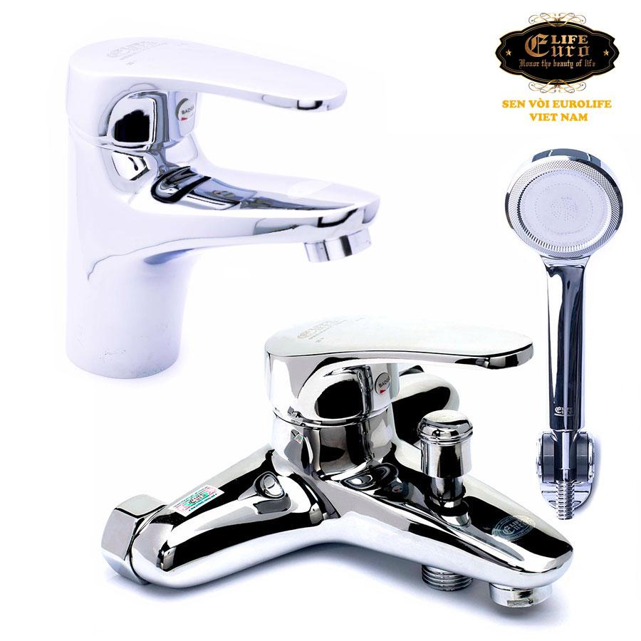 Bộ vòi sen nóng lạnh Eurolife EL-6001 (Trắng bạc) + Vòi lavabo nóng lạnh Eurolife EL-6002 (Trắng bạc)