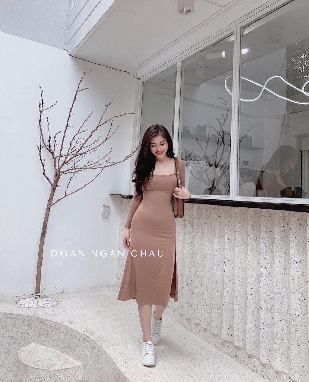 đầm thun coton xẻ tà from y hình