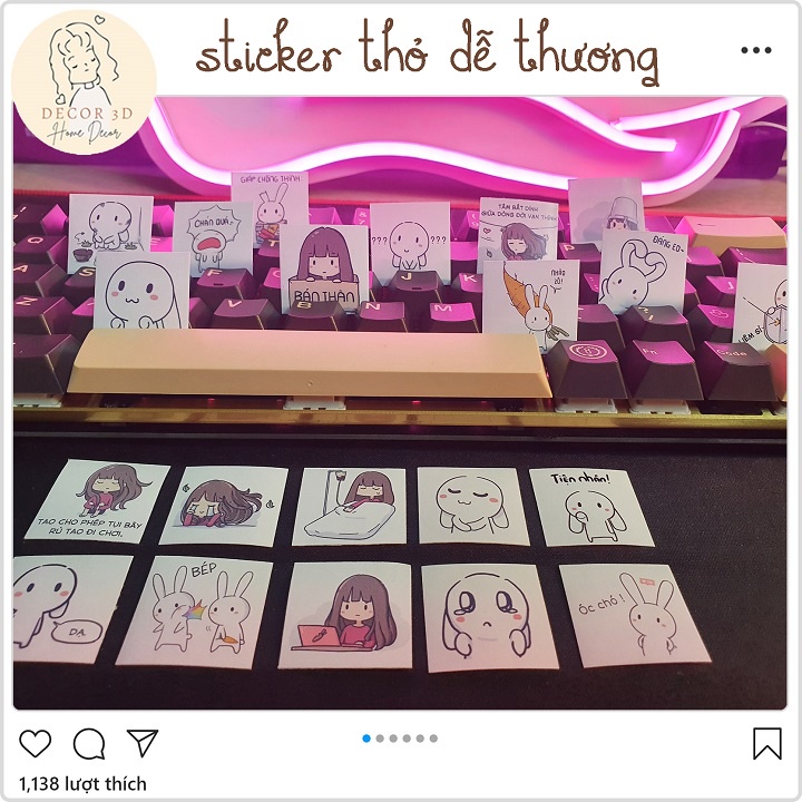 Set 100 Sticker Miếng Dán Trang Trí Hình Thỏ và Xoxo Dễ Thương