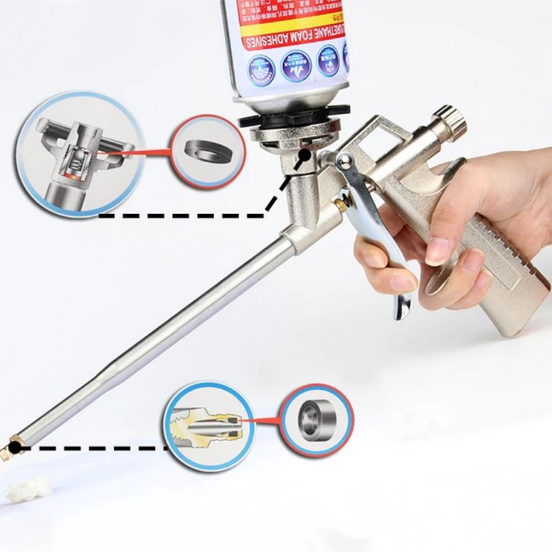 Súng Bắn Keo Bọt Nở Foam, Súng Bắn Keo Bọt Nở Chèn Khe Hở Tường, Lỗ Rỗng Cho Công Trình Xây Dựng, keo bọt nở, nước rửa súng keo bọt