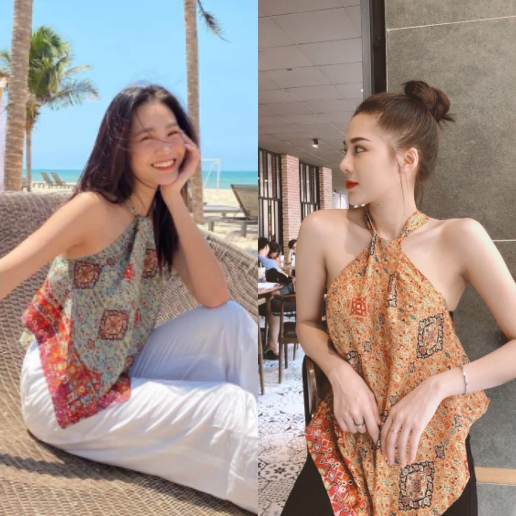 [Ảnh thật] Áo họa tiết thổ cẩm cổ yếm