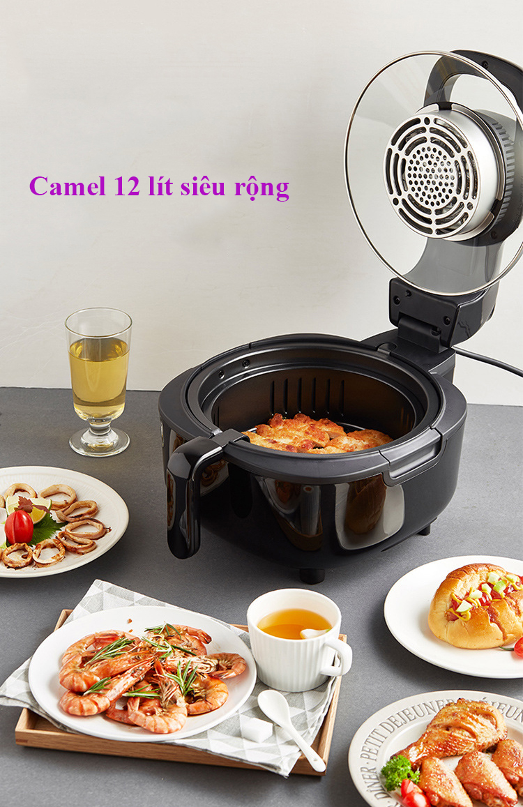 ( Mẫu Mới) Nồi Chiên Không Dầu Cỡ Đại Camel 12l - Công Suất 1800w, - Lò Nướng Đối Lưu, Mặt Kính Kiểm Soát Nướng, Khả Năng Cách Nhiệt, Chịu Lực Tốt