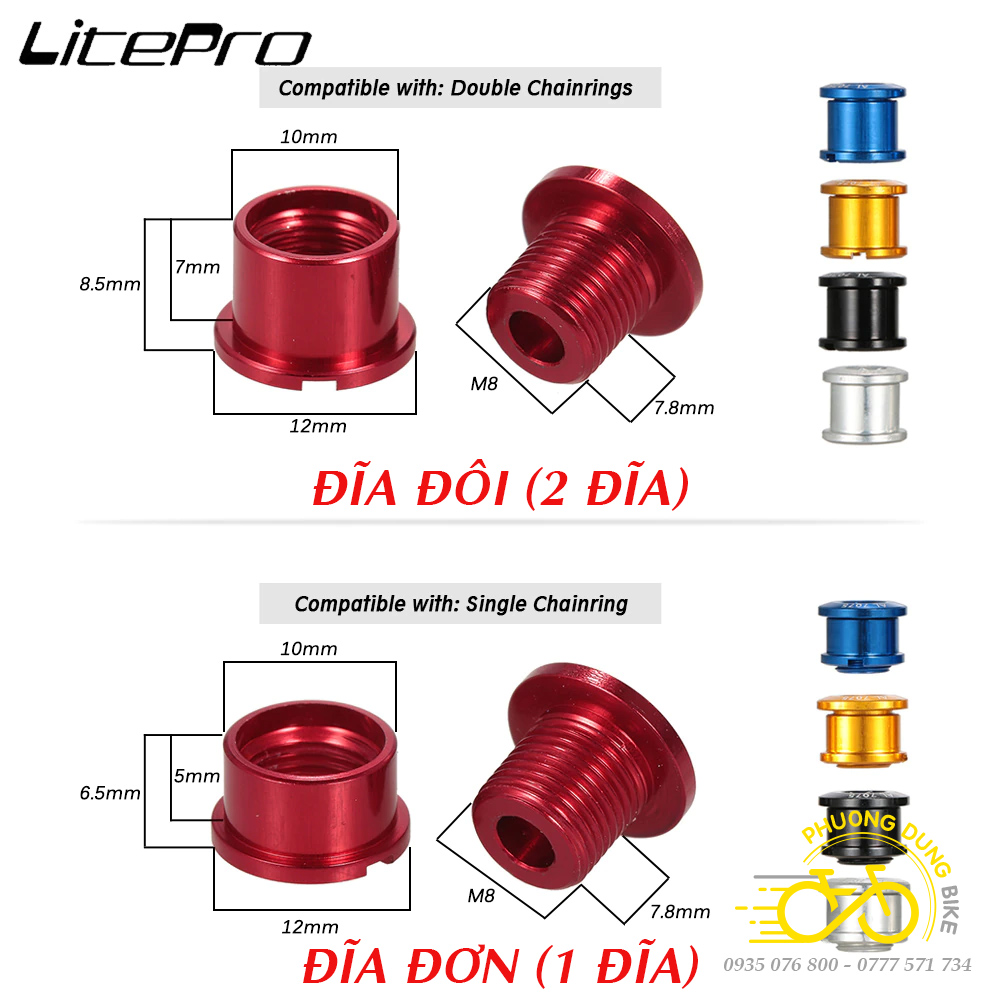 Bộ 5 Ốc vặn đĩa răng vào giò xe đạp LITEPRO