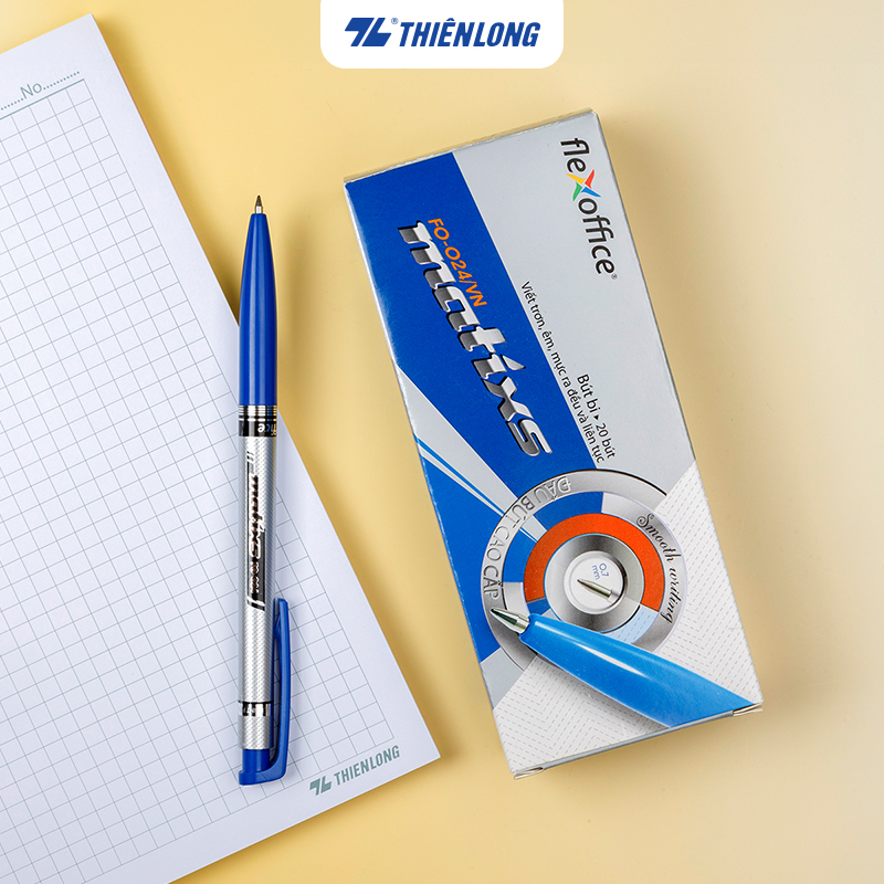 Combo 20 Bút Bi Thiên Long Flexoffice FO-024 ngòi 0.7mm mực xanh/đỏ/đen hệ dầu, đạt tiêu chuẩn an toàn Châu Âu