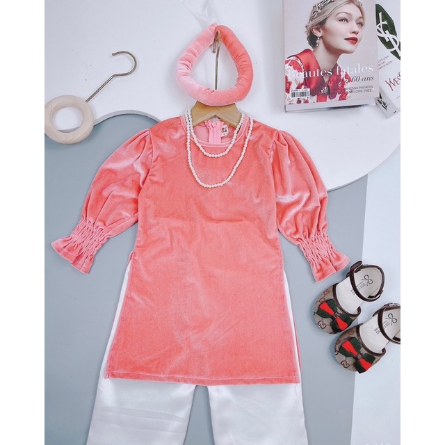 set Áo dài nhung mềm cho bé gái