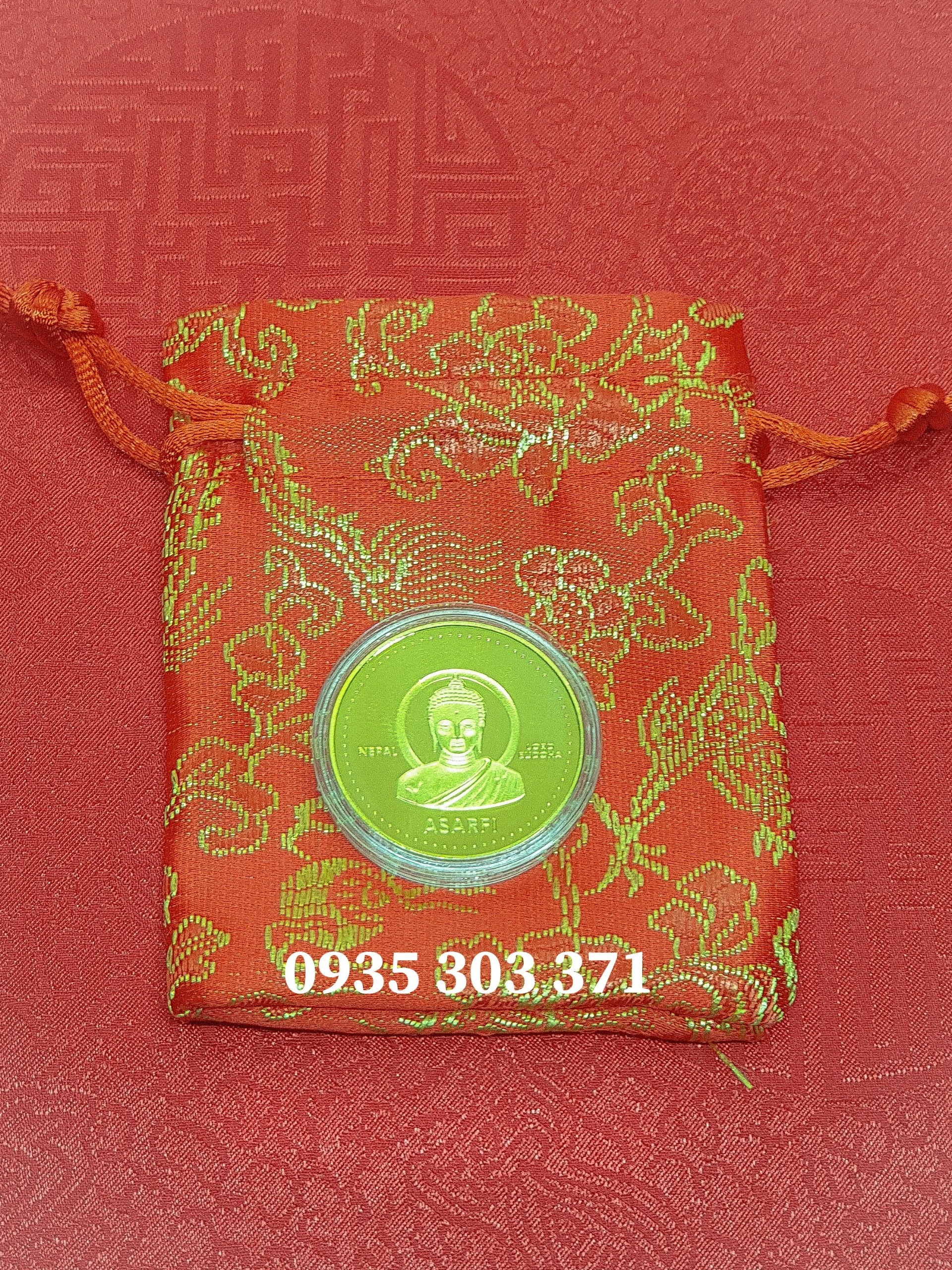 [HCM]Đồng Xu Hình Phật Nepal Túi May Mắm