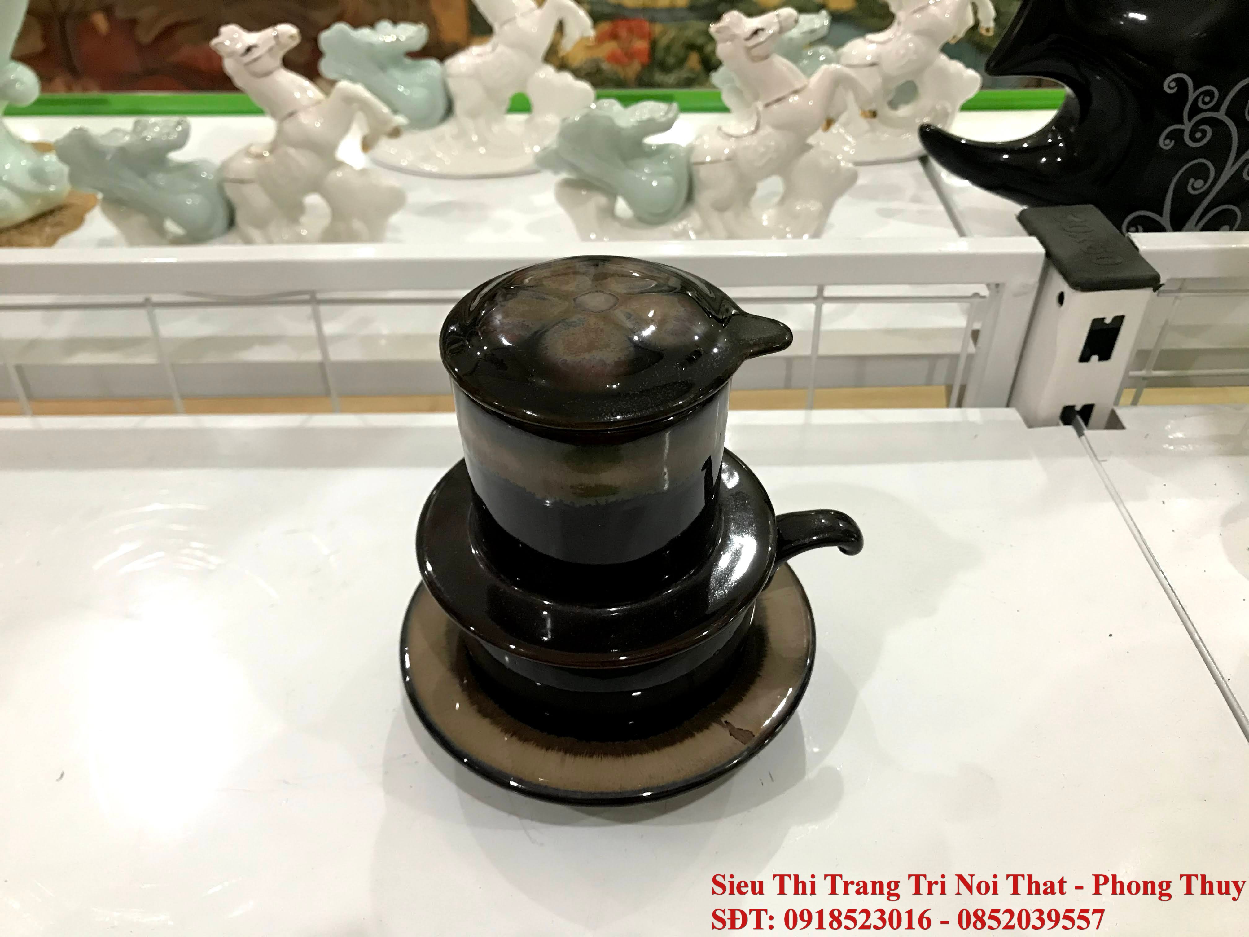 Bộ phin pha cafe gốm sứ Bát Tràng có phần lọc (KT: 12x12cm)