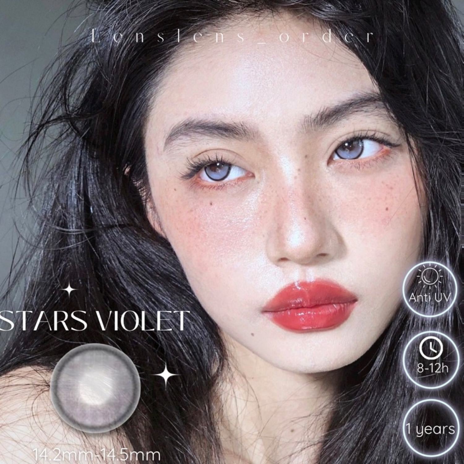 Lens mắt kính áp tròng tím nhẹ nhàng huyền ảo stars violet độ cận 0-9