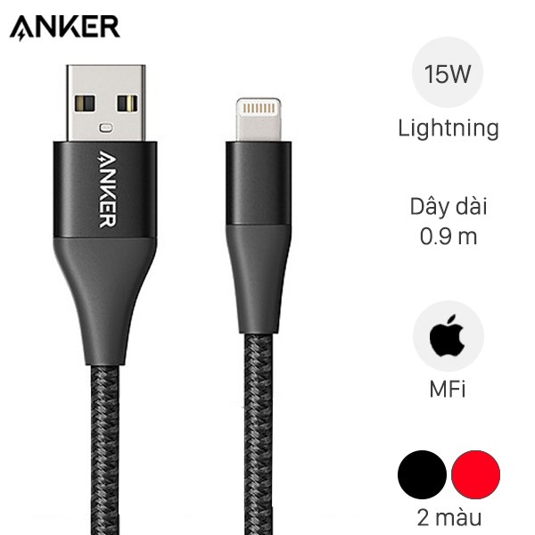 Cáp Lightning MFI 0.9m Anker PowerLine+ II A8452 ( Like New )
