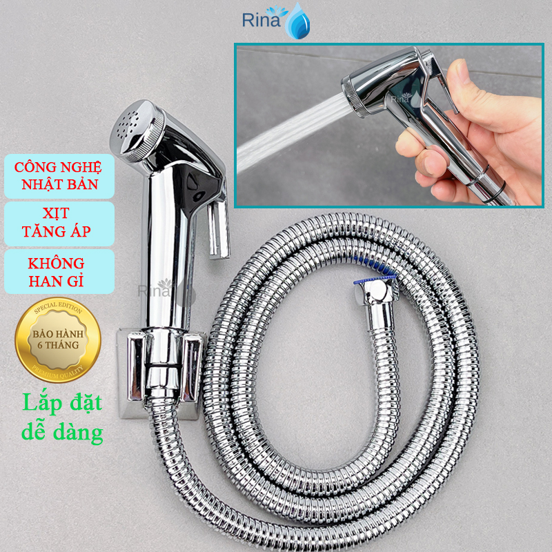 Bộ vòi xịt vệ sinh xi inox rina rn05 đầu vòi xịt vệ sinh cao cấp nước mạnh
