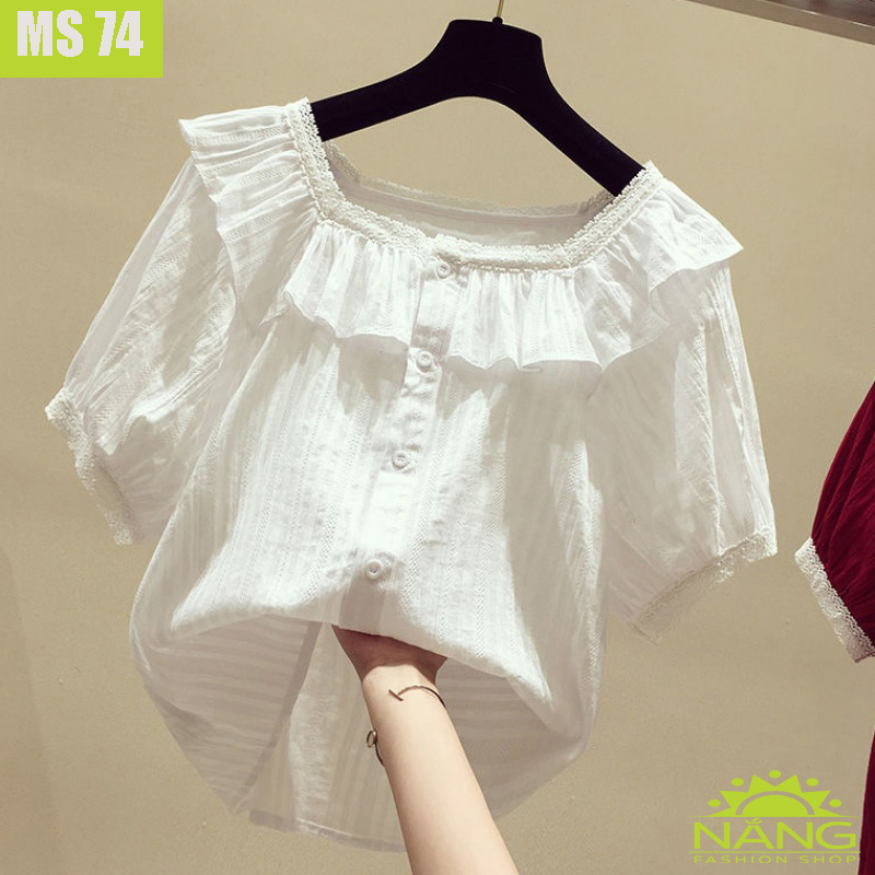 ÁO SƠ MI CỔ VUÔNG VIỀN REN (MS74)