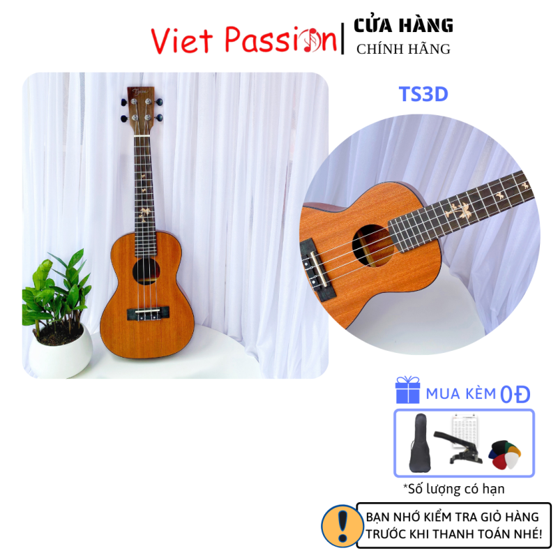 Đàn ukulele concert TS3D Viet Passion 23 inch có hoa văn cần đàn cho bạn mới bắt đầu tập chơi
