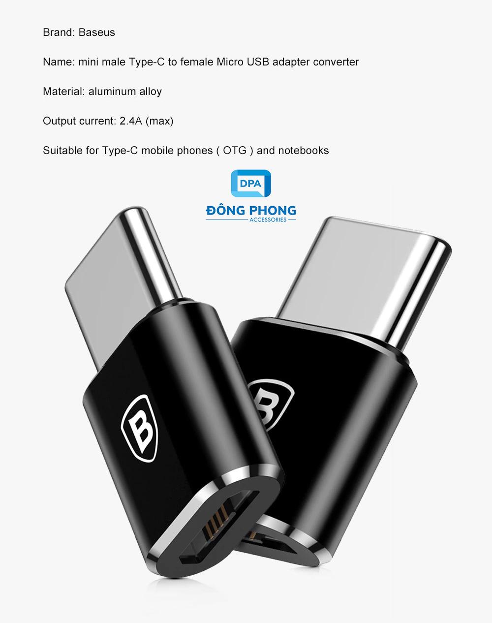 Đầu Chuyển Cổng Micro USB Sang Type C Chính Hãng Baseus