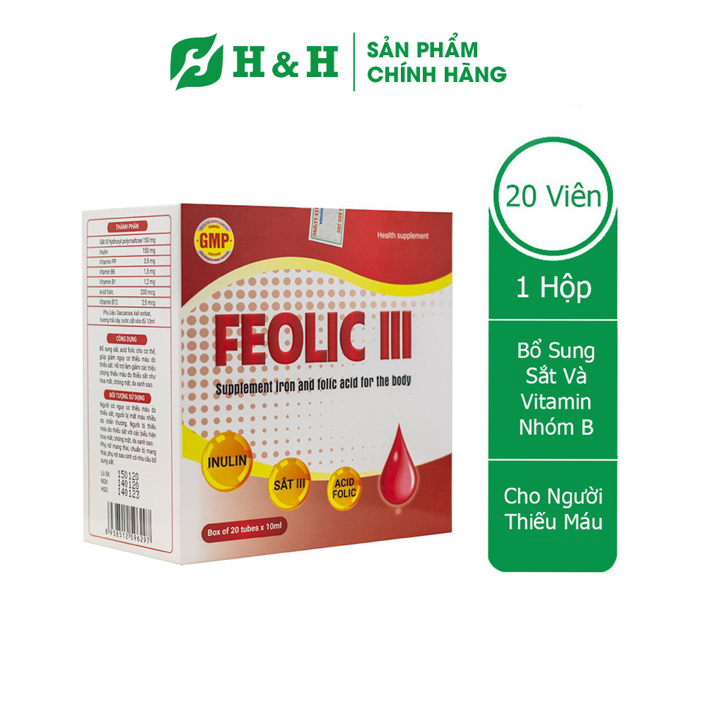 [HCM] Thực phẩm chức năng FEOLIC III 150 mg –  BỔ SUNG SẮT VÀ VITAMIN NHÓM B cho NGƯỜI THIẾU MÁU THIẾU SẮT