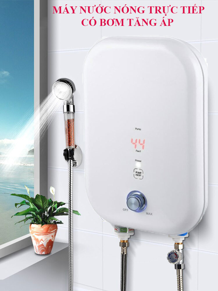 Máy nước nóng trực tiếp, bình nóng lạnh trực tiếp,máy nước nóng KÈM BƠM TRỢ LỰC có vòi sen công suất 5500W làm nóng nhanh với 3 giây, tiết kiệm điện, có chống giật an toàn, màn hình kỹ thuật số thông minh