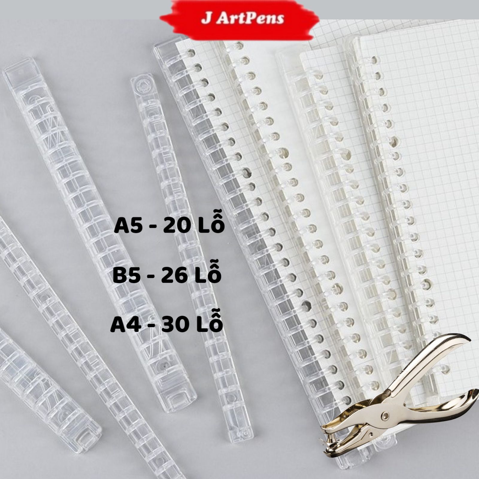 Thanh binder nhựa trong suốt a5 20 lỗ b5 26 a4 30 lỗ lỗ làm planner gáy còng nhựa