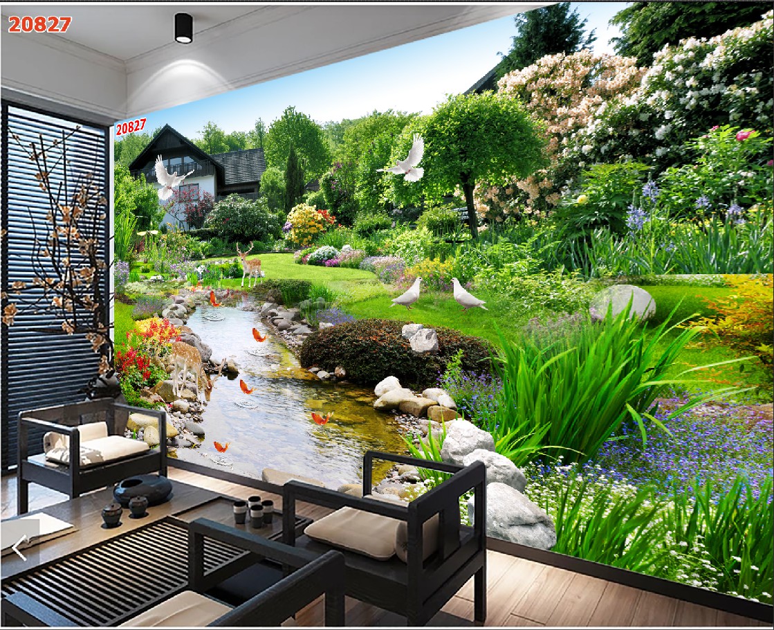 Tranh dán tường 3d phong cảnh thiên nhiên trang trí phòng khách phòng ngủ giá rẻ đẹp chất liệu decal pp keo sẵn bóc dán PA