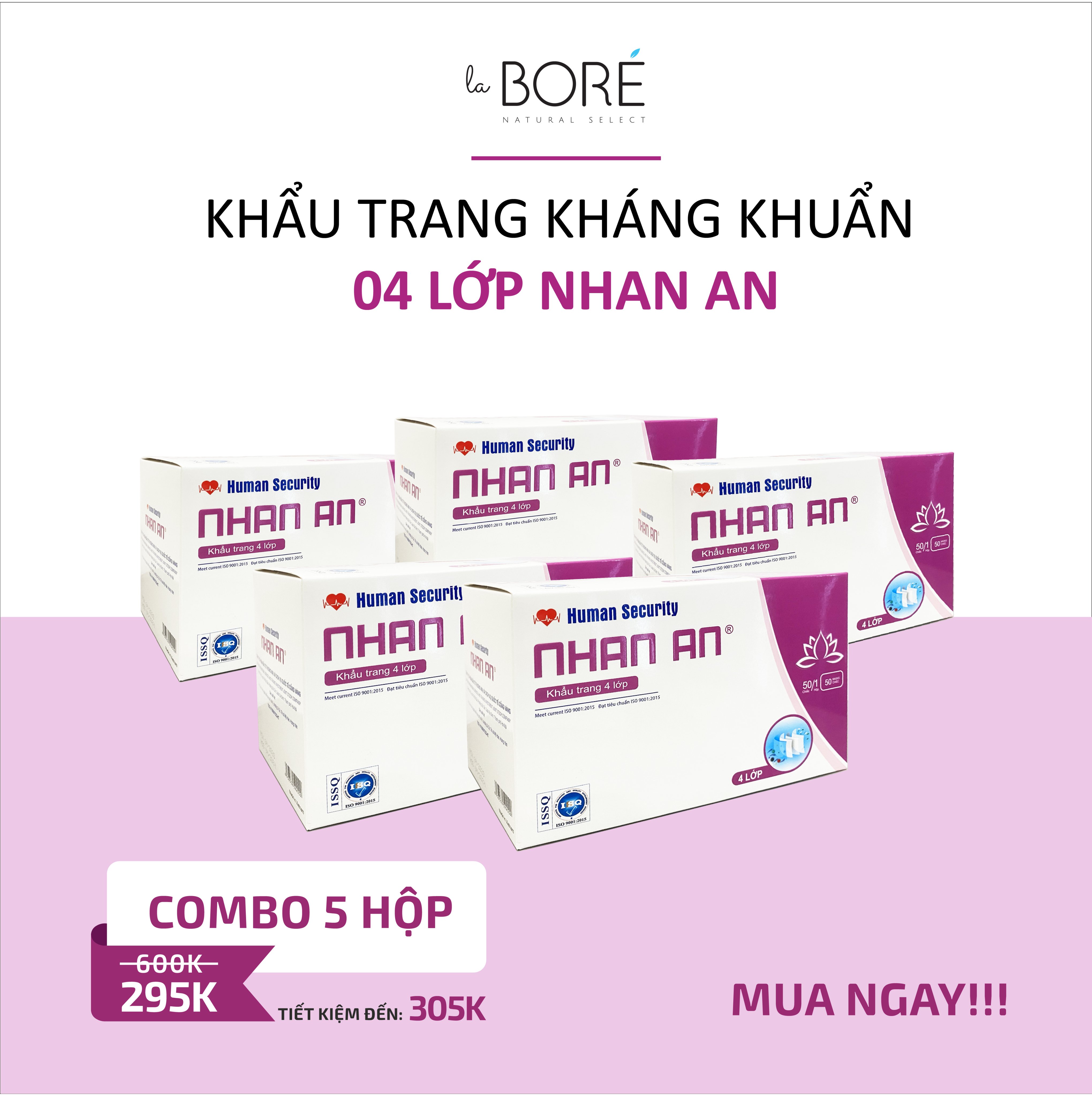 [ Combo 5 hộp ] Khẩu trang 4 lớp kháng khuẩn Nhan An