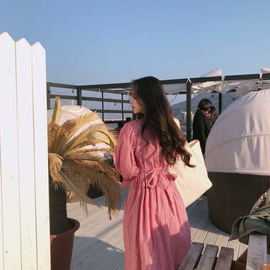 Đầm caro thắt nơ sau cổ điển TTSA0440