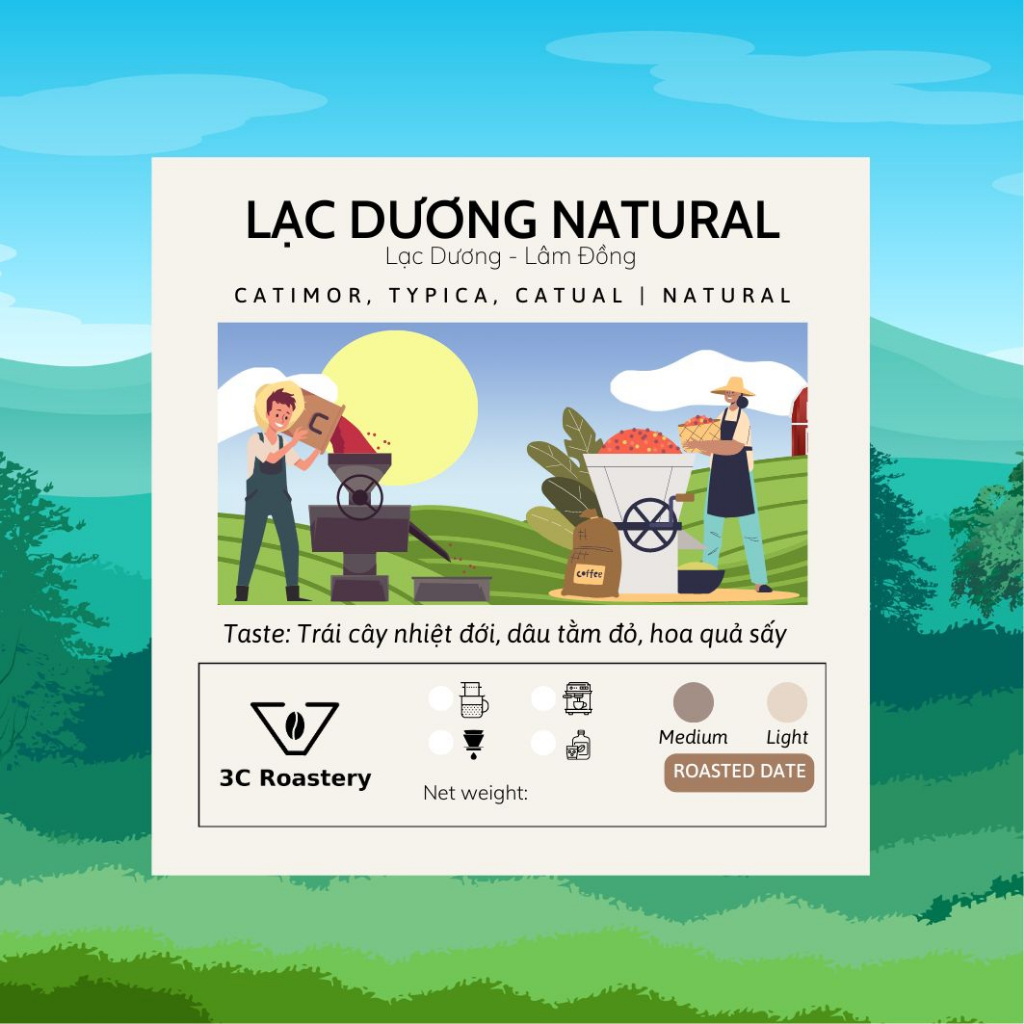 Cà phê Arabica Lạc Dương Natural - 3C ROASTERY - pha cold brew - rang vừa ( medium)