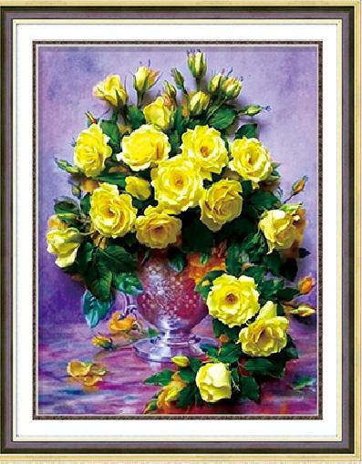 Tranh đính đá mẫu mới Hoa hồng vàng-KT: 50x60