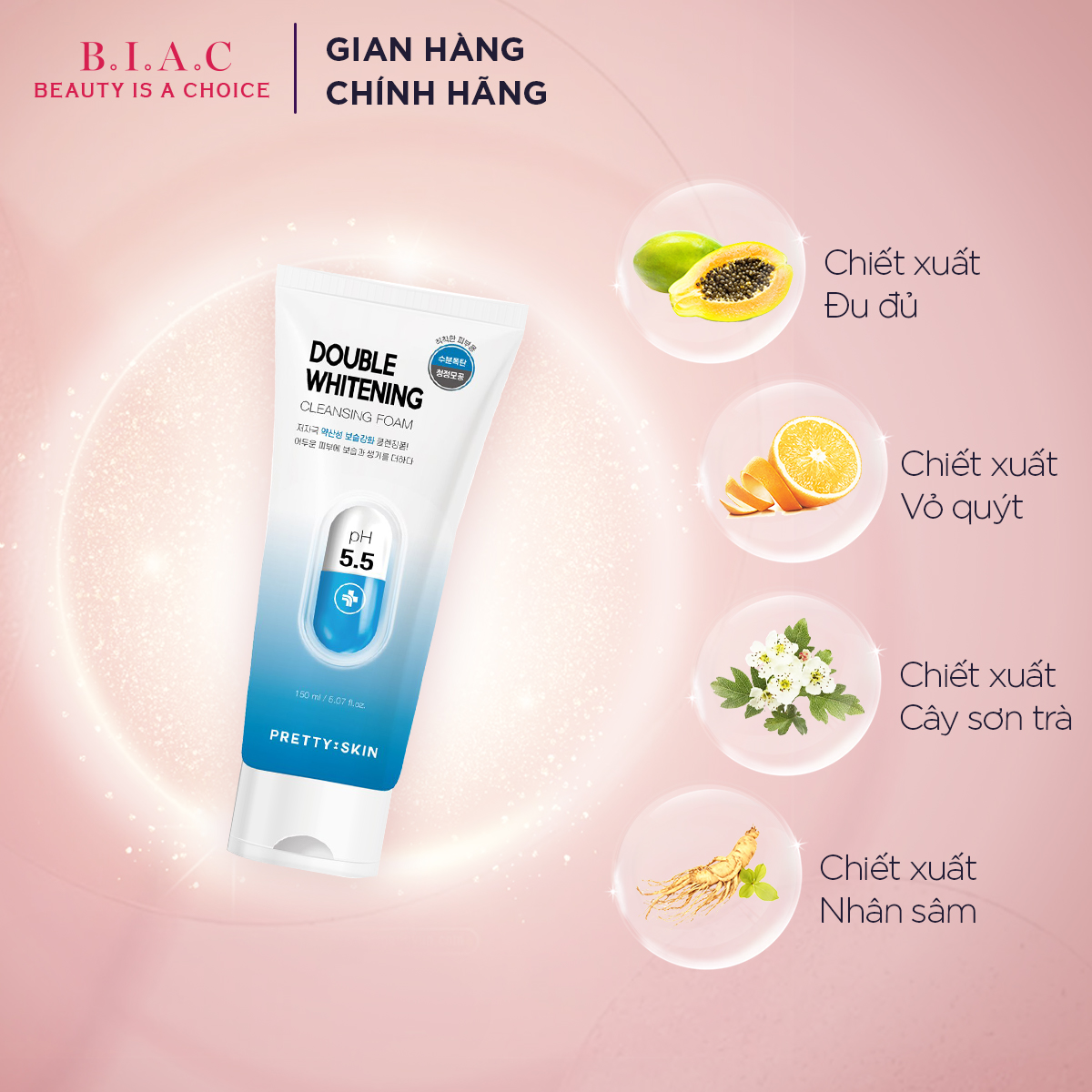 Sữa rửa mặt PRETTYSKIN DOUBLE WHITENING 150ml