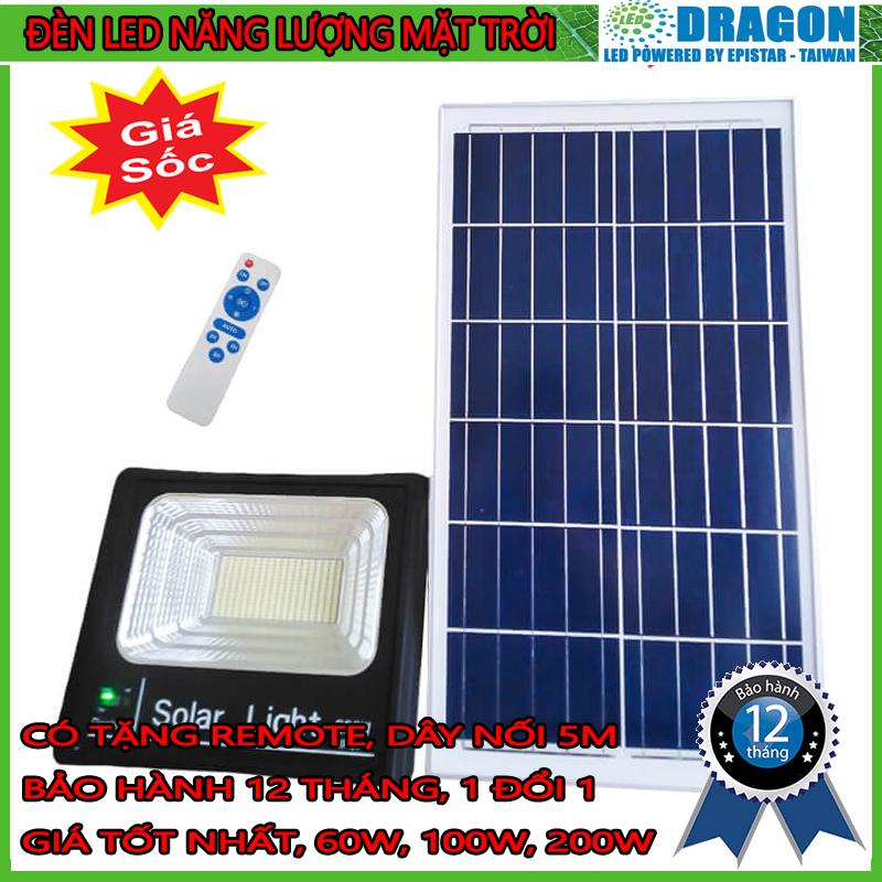 Đèn pha led năng lượng mặt trời công suất 60w kèm tấm pin rời có remote