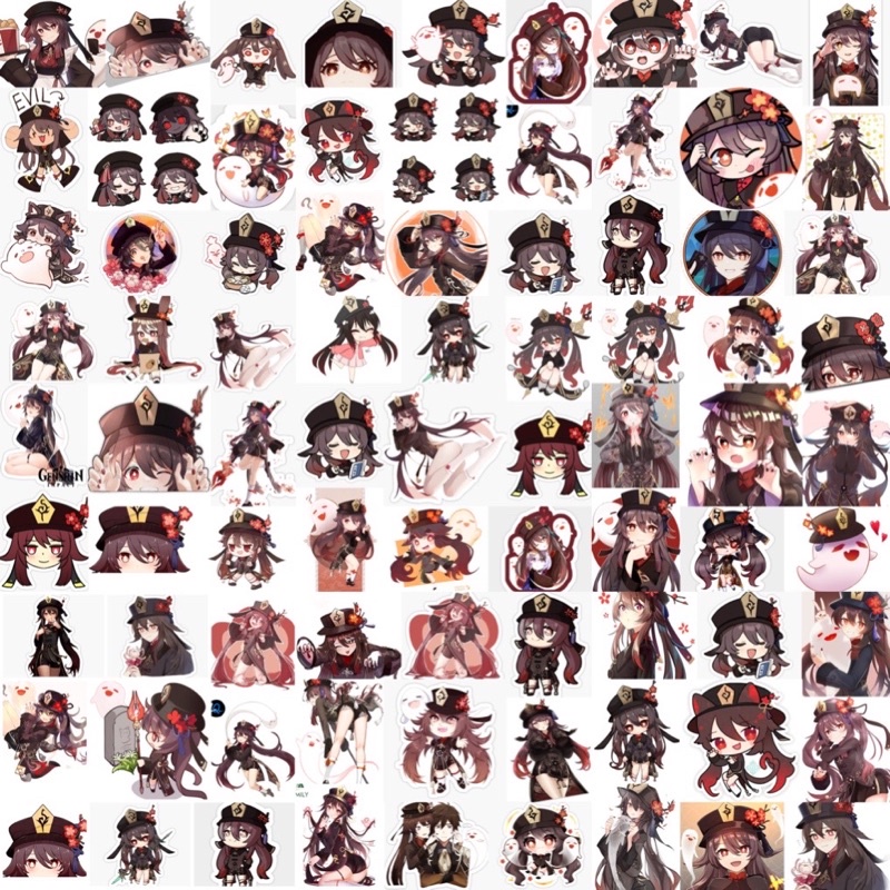 Sticker dán Hutao 30-60 cái ép lụa khác nhau / Hình dán Hutao genshin impact