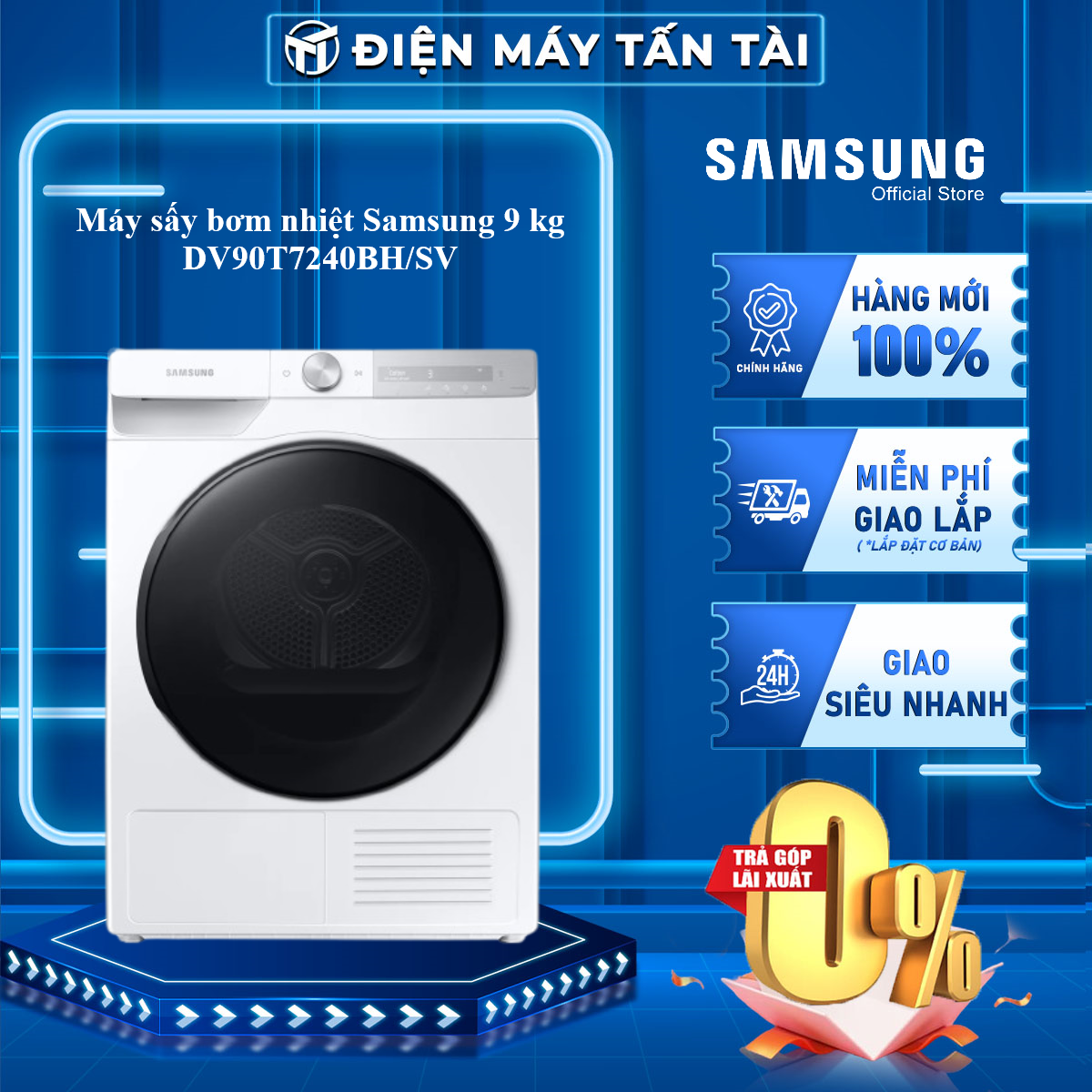 Máy sấy bơm nhiệt samsung ai inverter 9kg dv90t7240bh/sv - giao toàn quốc - freeship hcm
