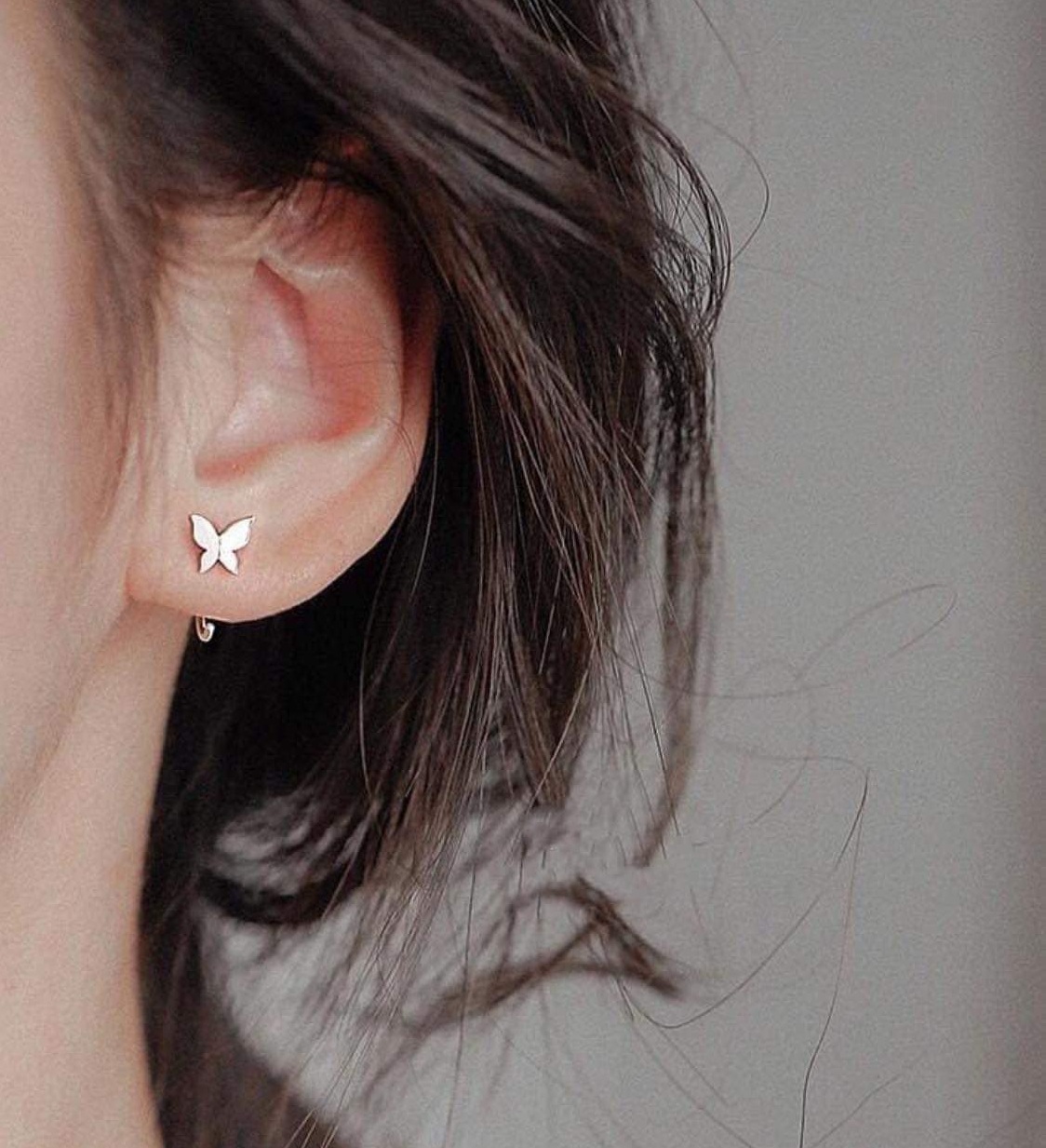 Bông tai bạc móc tròn hình bướm MS35