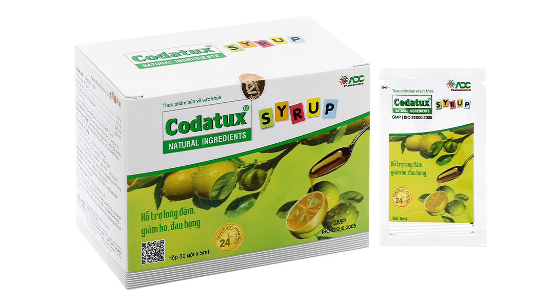 Codatux Syrup hỗ trợ giảm ho, đau rát họng hộp 30 gói x 5ml