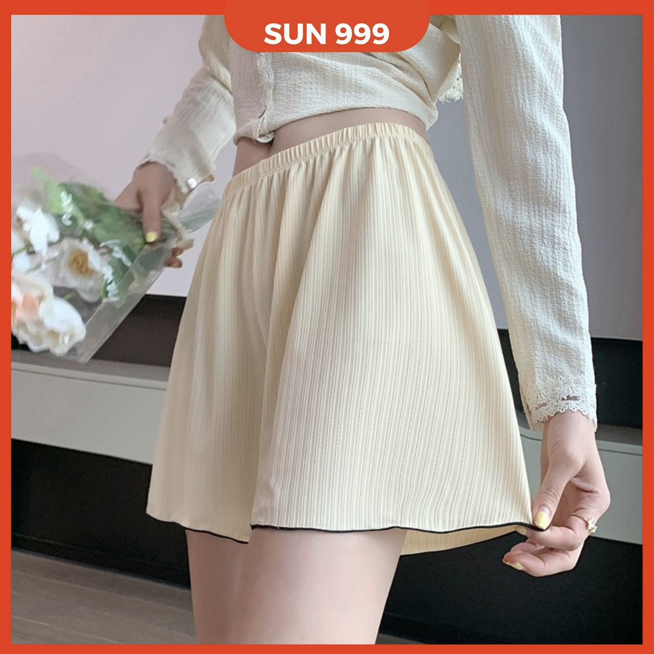 Quần Đùi Ngủ Cotton Nữ Co Dãn 4 Chiều, Quần Ngắn Cạp Chun Mặc Riêng Tư