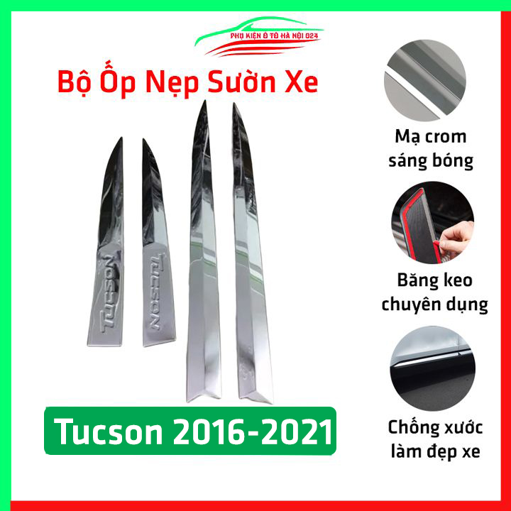 Bộ ốp nẹp sườn, nẹp hông xe ô tô Tucson 2016-2021 Bản To mạ crom, trang trí bảo vệ cửa xe hơi
