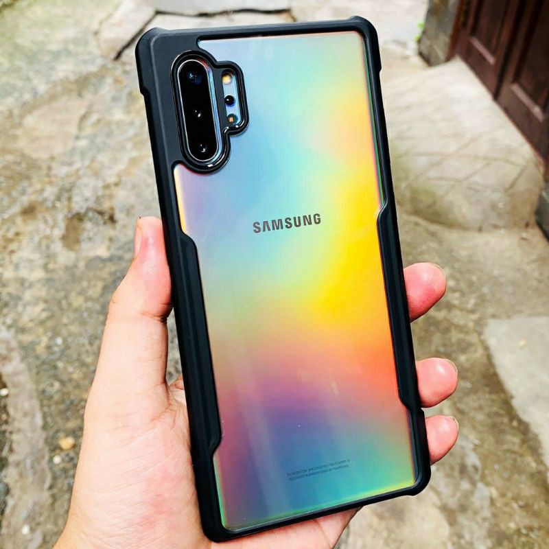 Ốp lưng xundd samsung note 10+/10plus / samsung note 10, mặt lưng trong suốt, viền cao su - đen
