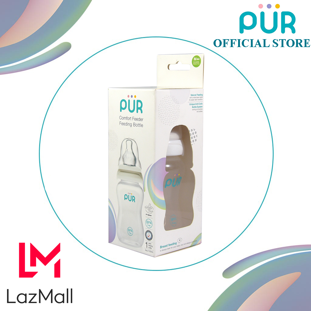 Bình sữa cổ thường Pur Comfort Feeder 120ml (sẵn núm M 3-6th)