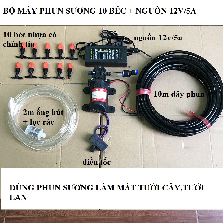 bộ máy phun sương tưới lan,làm mát 10 béc