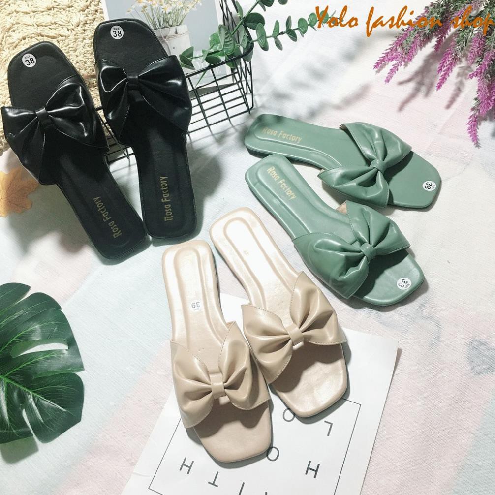 DL27-Dép lê nữ quai ngang thắt nơ siêu mềm êm chân
