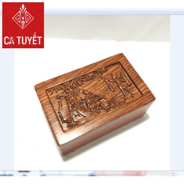 Hộp đựng thuốc lào bằng gỗ hương để bàn siêu đẹp - ảnh thật
