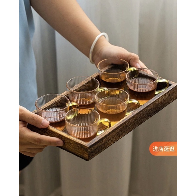 Bộ ấm + chén trà thuỷ tinh decor vân sọc sang trọng