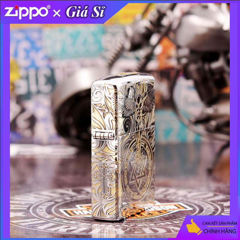 Bật lửa Zippo khắc Thiên Thần bản tiêu chuẩn mạ Chrome