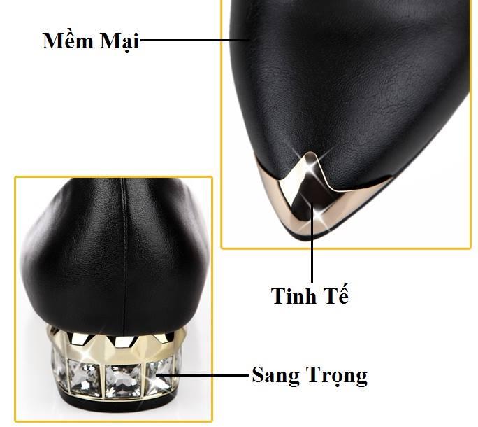 Giày búp bê gót đính đá