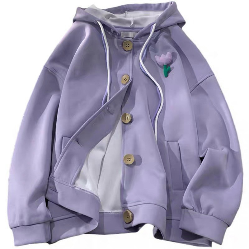 Áo khoác nút gài nỉ bông unisex phối hoa cực xinh dễ thương form rộng cute dễ mặc - u738