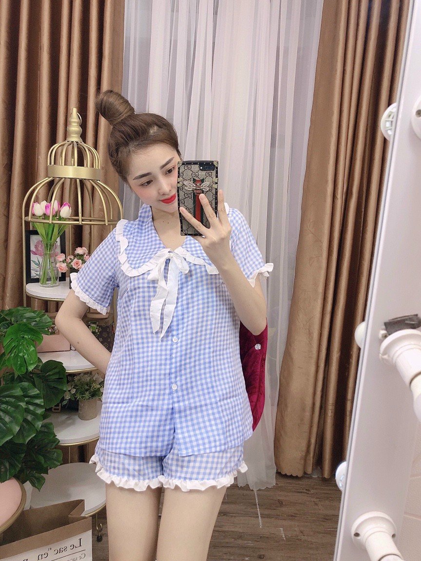 Set Bộ Lửng Mặc Nhà Kẻ Caro Thời Trang Nữ. TP