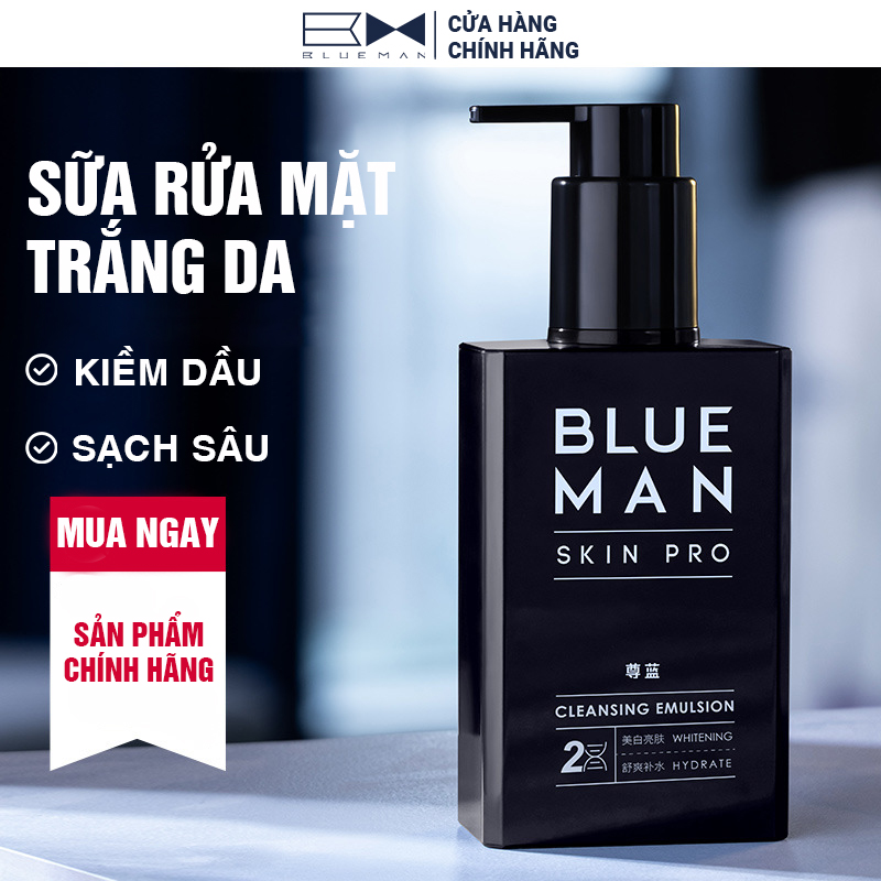 Sữa Rửa Mặt Nam Trắng Da BLUEMAN SkinPro Làm Sạch, Dưỡng Ẩm Dịu Nhẹ 170ml