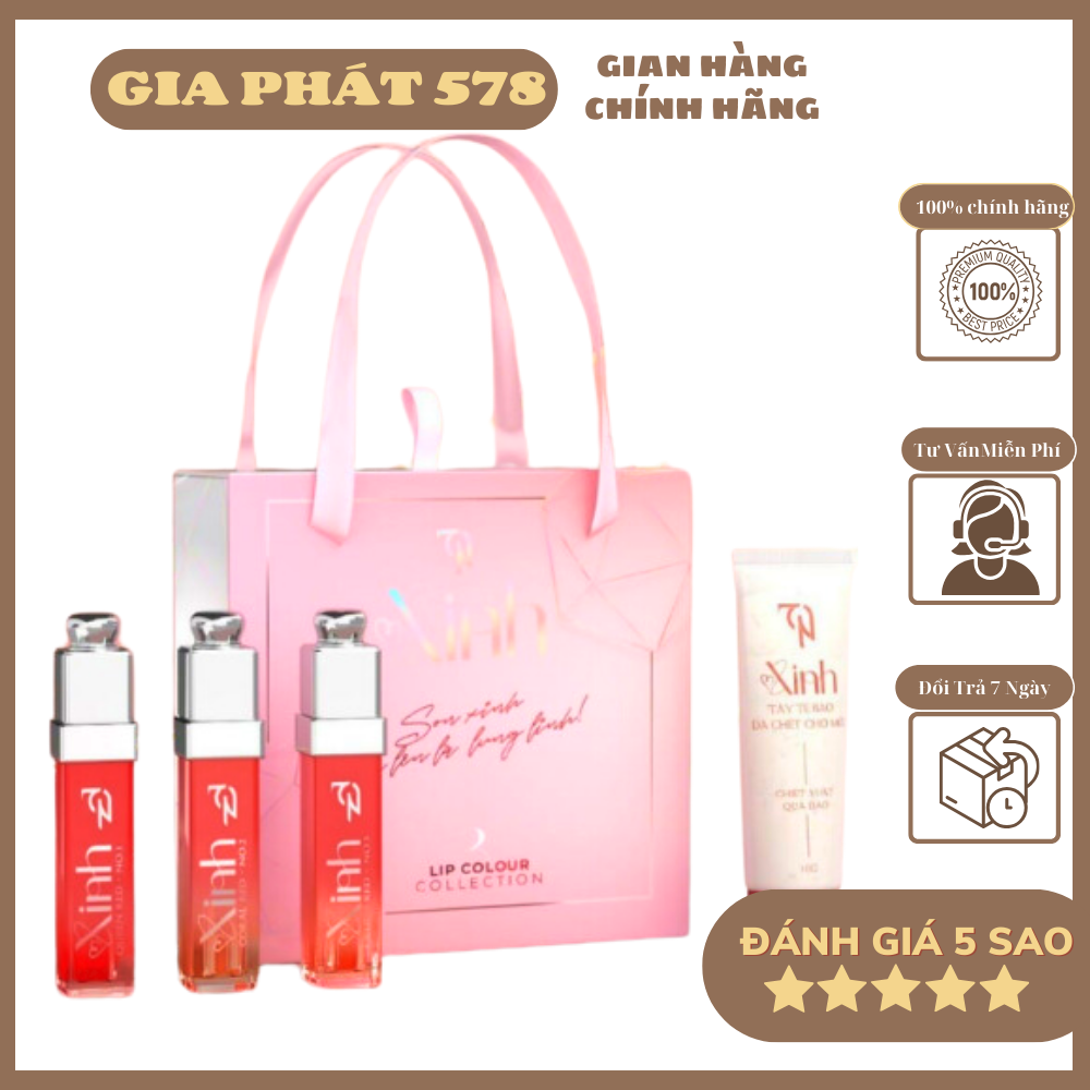 Son xinh mỹ phẩm đông anh chính hãng - set 3 cây tặng tẩy tế bào chết môi