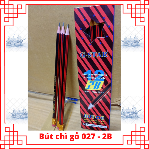 Combo 12 cây Bút chì chuốt 2B -027 thân sọc đen đỏ không gãy
